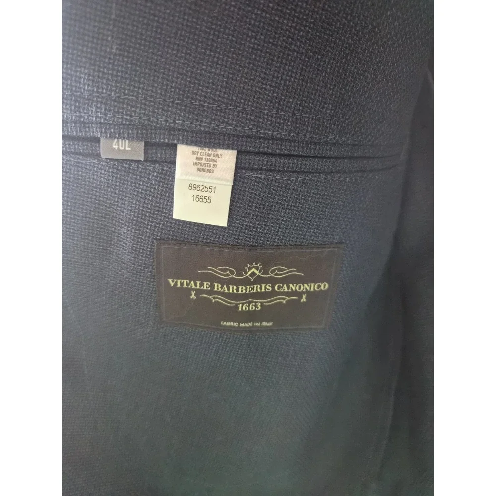 Bonobos Slim Fit 100% Wool Blazer Jacket 40L‎ Navy Vitale Barberis Canonico